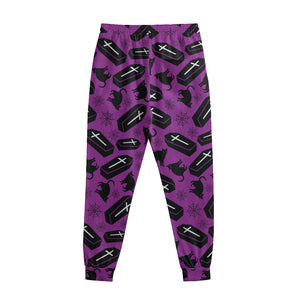 Purple Halloween Coffin Pattern Print Sweatpants