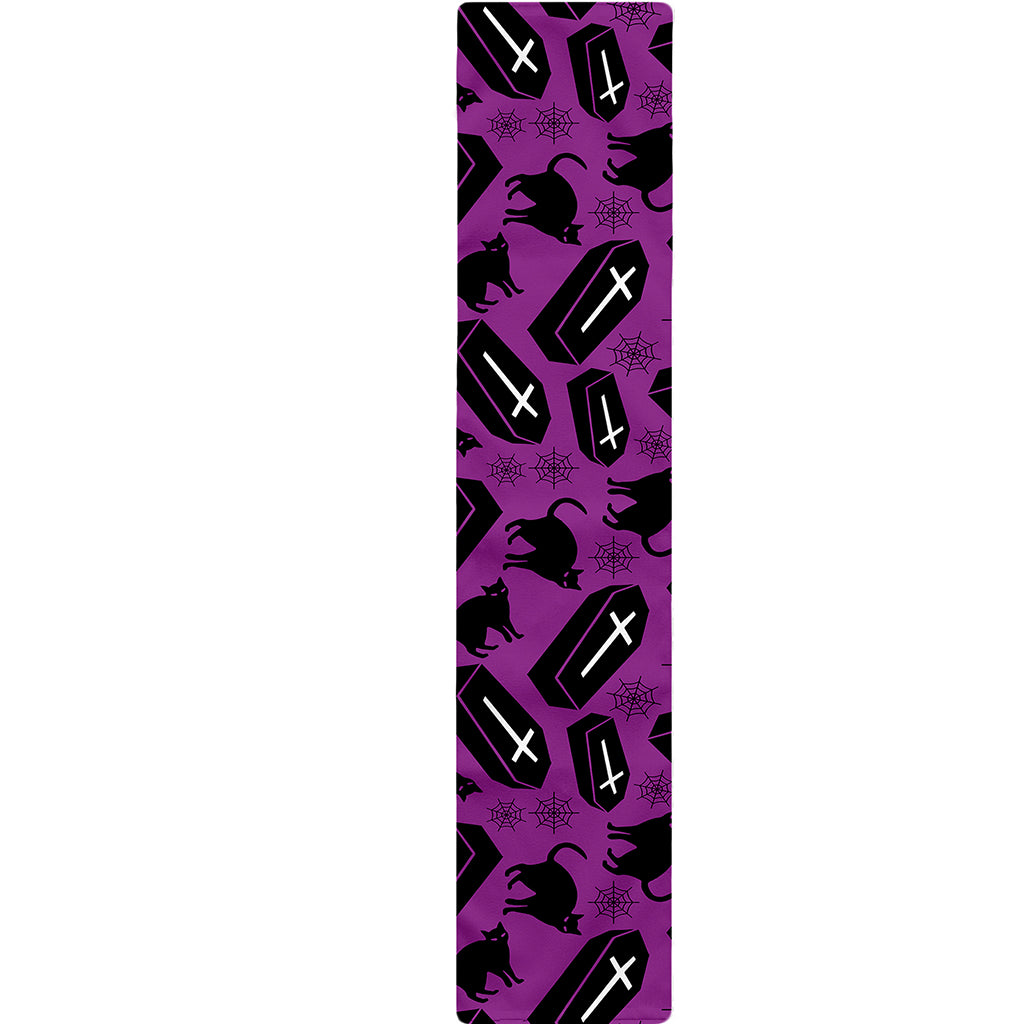 Purple Halloween Coffin Pattern Print Table Runner