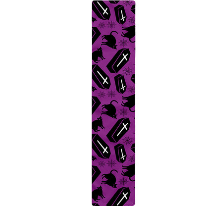 Purple Halloween Coffin Pattern Print Table Runner