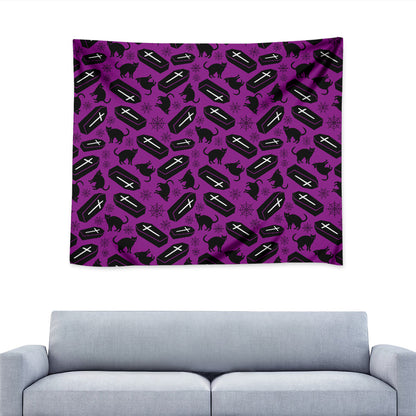 Purple Halloween Coffin Pattern Print Tapestry