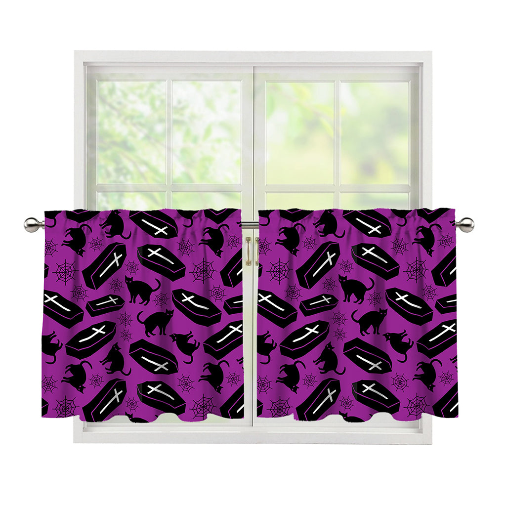 Purple Halloween Coffin Pattern Print Tier Curtains