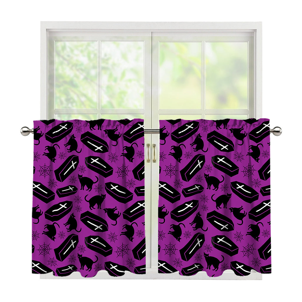 Purple Halloween Coffin Pattern Print Tier Curtains
