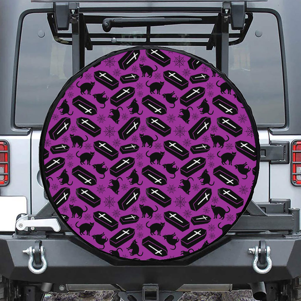 Purple Halloween Coffin Pattern Print Tire Cover