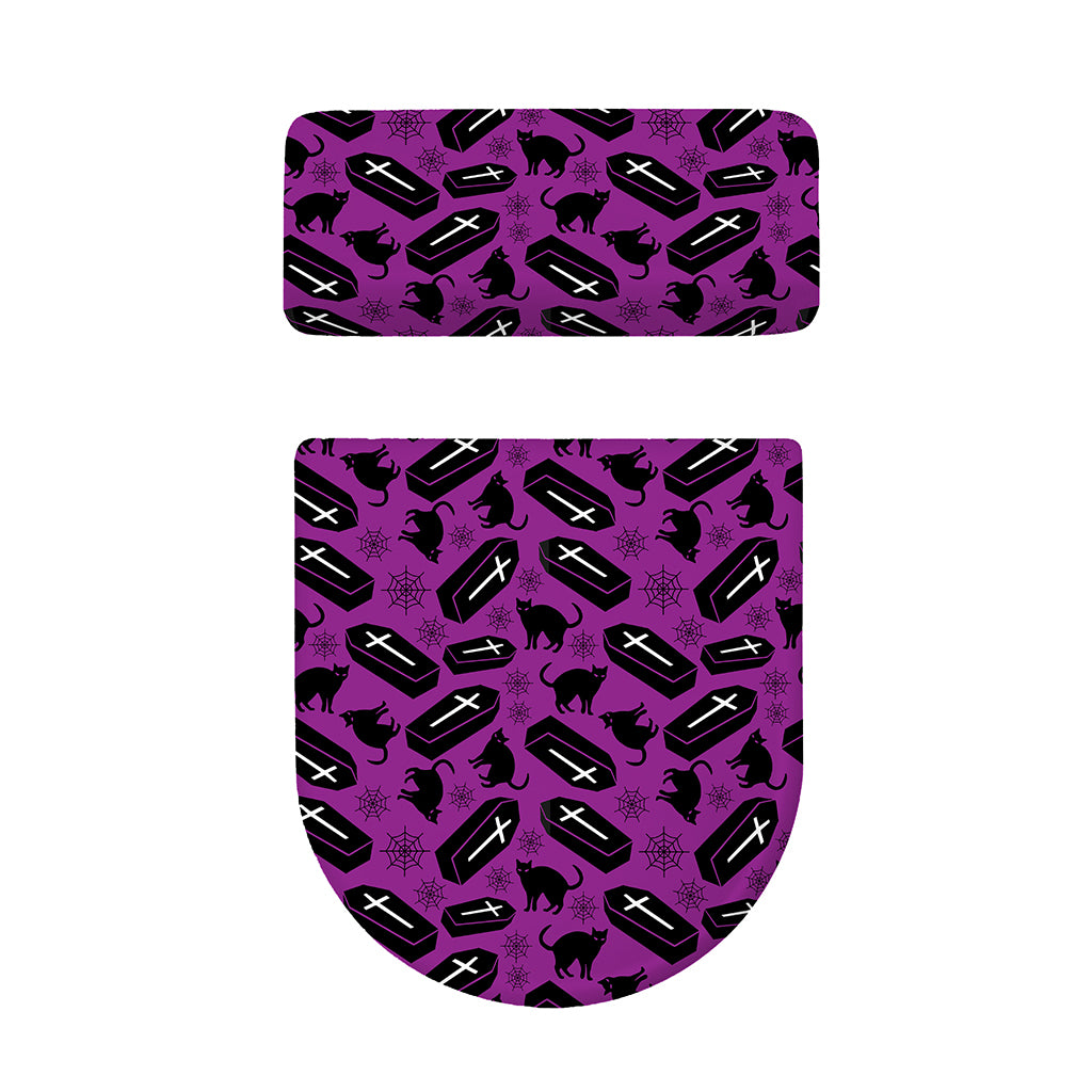 Purple Halloween Coffin Pattern Print Toilet Lid And Tank Cover Set