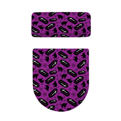 Purple Halloween Coffin Pattern Print Toilet Lid And Tank Cover Set