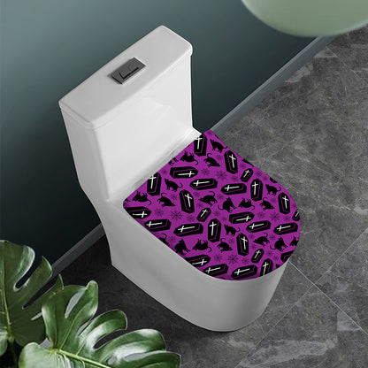 Purple Halloween Coffin Pattern Print Toilet Lid Cover