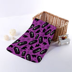 Purple Halloween Coffin Pattern Print Towel