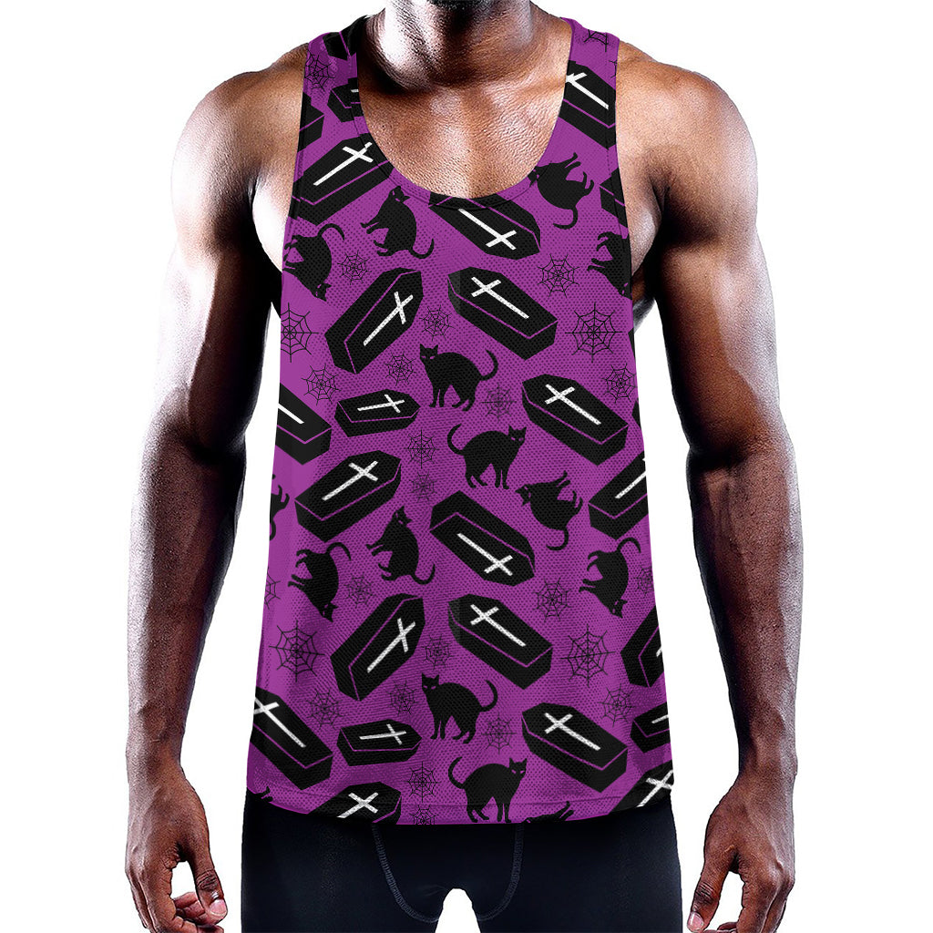 Purple Halloween Coffin Pattern Print Training Tank Top