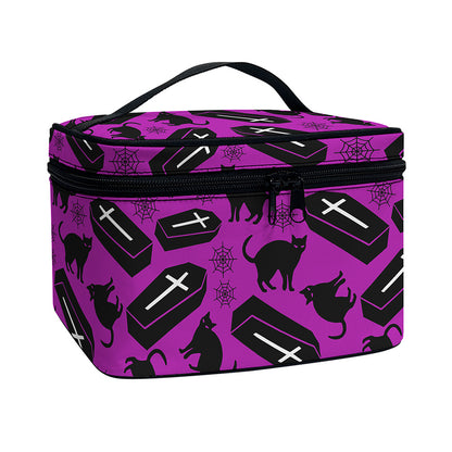 Purple Halloween Coffin Pattern Print Travel Makeup Bag