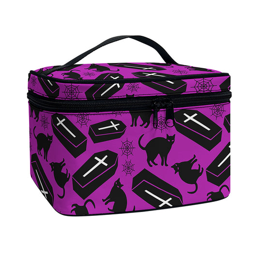 Purple Halloween Coffin Pattern Print Travel Makeup Bag