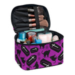 Purple Halloween Coffin Pattern Print Travel Makeup Bag