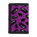 Purple Halloween Coffin Pattern Print Trifold Wallet