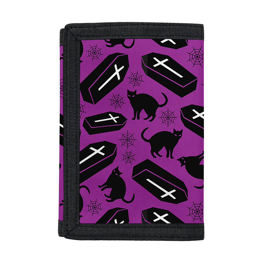 Purple Halloween Coffin Pattern Print Trifold Wallet
