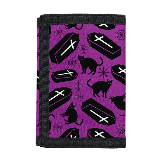 Purple Halloween Coffin Pattern Print Trifold Wallet