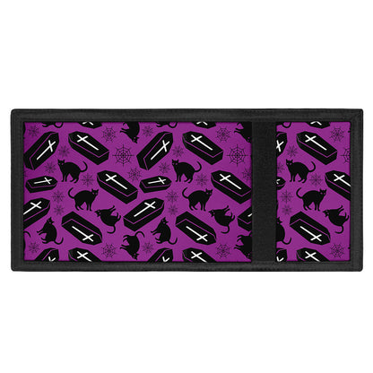 Purple Halloween Coffin Pattern Print Trifold Wallet