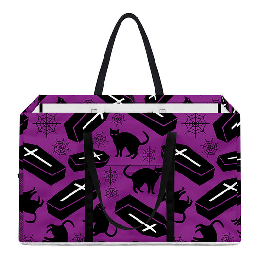 Purple Halloween Coffin Pattern Print Utility Tote Bag