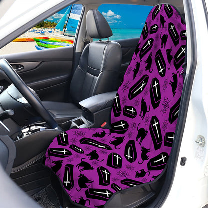 Purple Halloween Coffin Pattern Print Waterproof Car Seat Cover