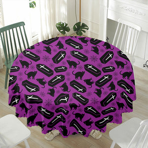 Purple Halloween Coffin Pattern Print Waterproof Round Tablecloth