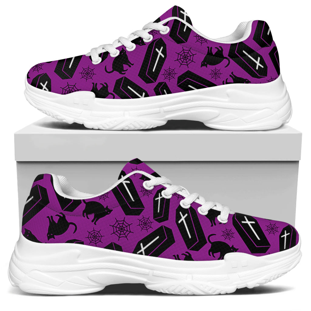 Purple Halloween Coffin Pattern Print White Chunky Shoes