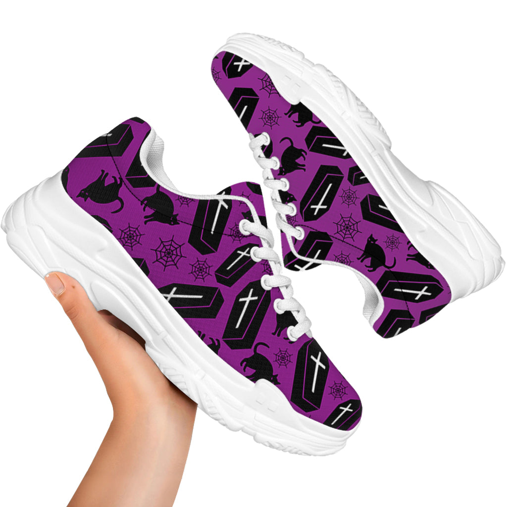 Purple Halloween Coffin Pattern Print White Chunky Shoes