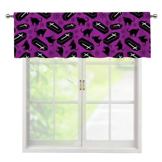 Purple Halloween Coffin Pattern Print Window Valance