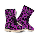 Purple Halloween Coffin Pattern Print Winter Boots