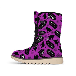 Purple Halloween Coffin Pattern Print Winter Boots