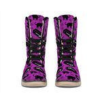 Purple Halloween Coffin Pattern Print Winter Boots