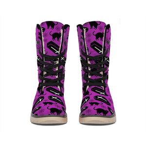 Purple Halloween Coffin Pattern Print Winter Boots