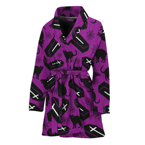 Purple Halloween Coffin Pattern Print Women's Bathrobe