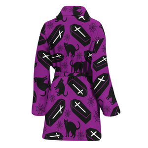 Purple Halloween Coffin Pattern Print Women's Bathrobe