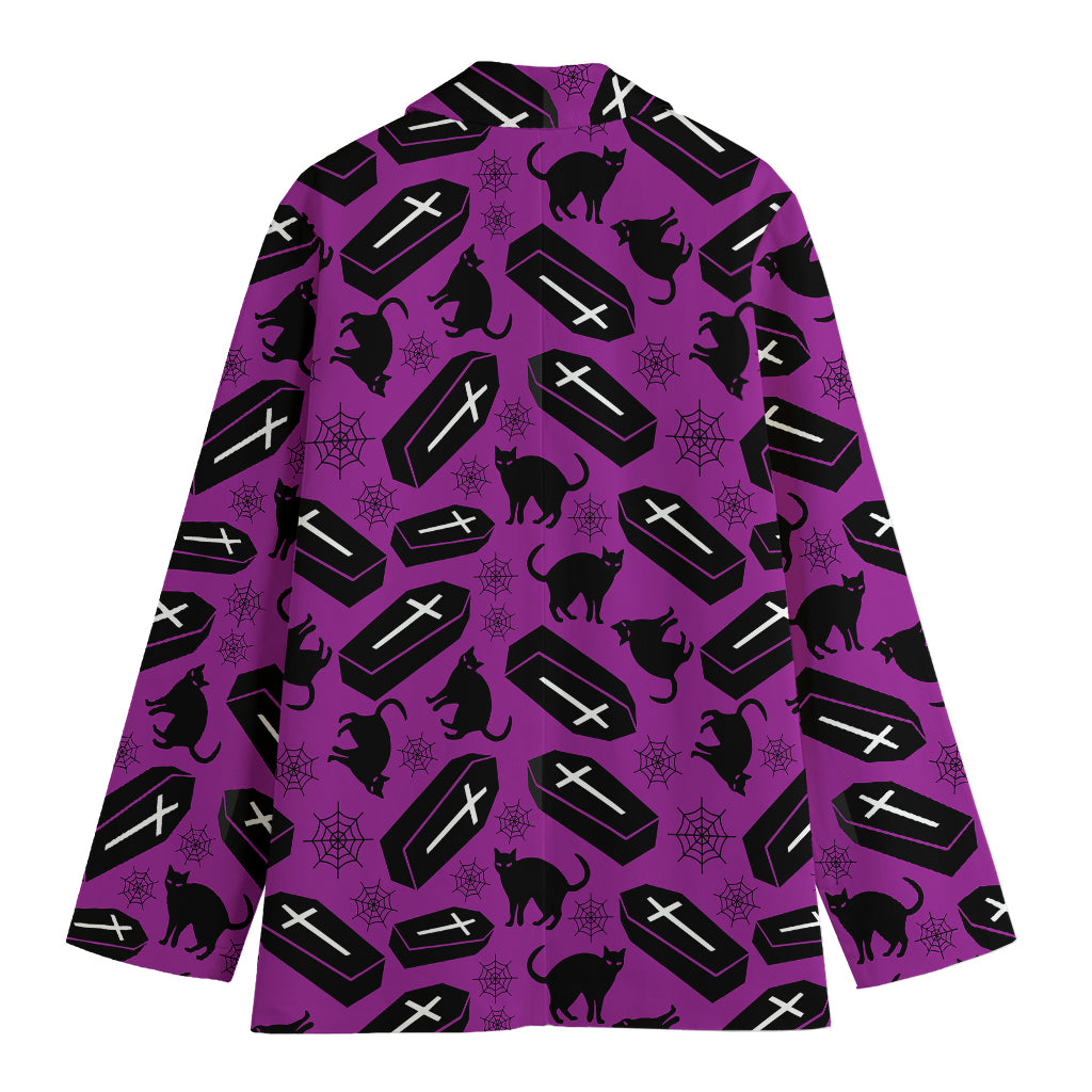 Purple Halloween Coffin Pattern Print Women's Blazer