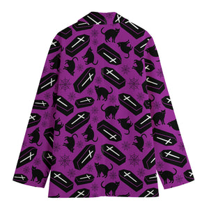 Purple Halloween Coffin Pattern Print Women's Blazer