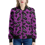 Purple Halloween Coffin Pattern Print Women's Bomber Jacket