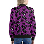 Purple Halloween Coffin Pattern Print Women's Bomber Jacket