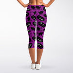 Purple Halloween Coffin Pattern Print Women's Capri Leggings