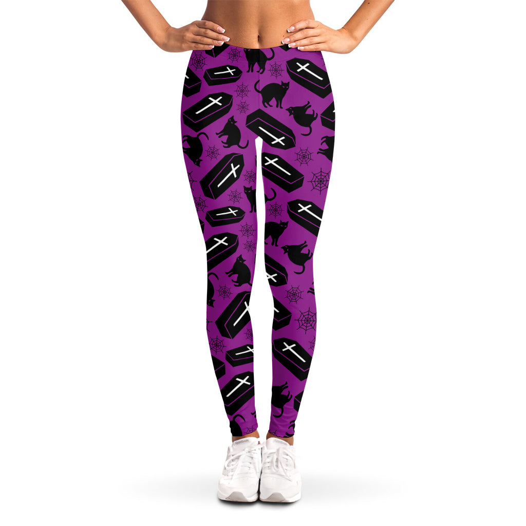 Purple Halloween Coffin Pattern Print Women's Leggings