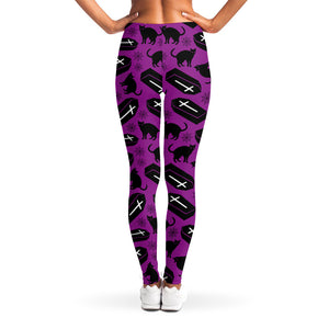 Purple Halloween Coffin Pattern Print Women's Leggings