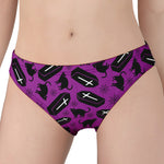 Purple Halloween Coffin Pattern Print Women's Panties