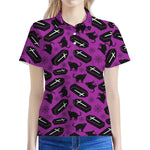 Purple Halloween Coffin Pattern Print Women's Polo Shirt