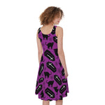 Purple Halloween Coffin Pattern Print Women's Sleeveless Dress