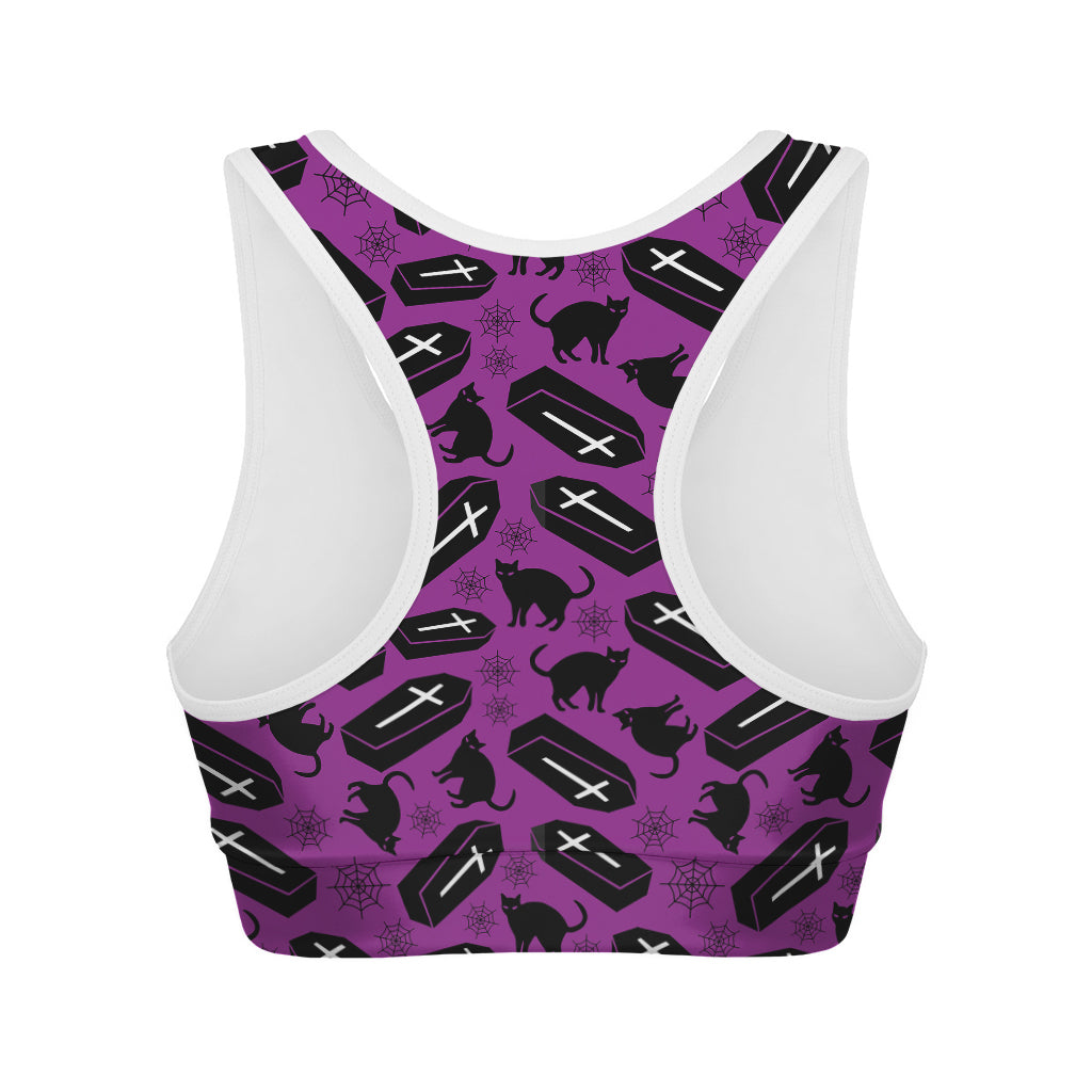 Purple Halloween Coffin Pattern Print Women's Sports Bra