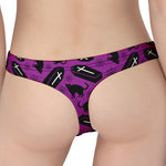 Purple Halloween Coffin Pattern Print Women's Thong