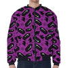 Purple Halloween Coffin Pattern Print Zip Sleeve Bomber Jacket