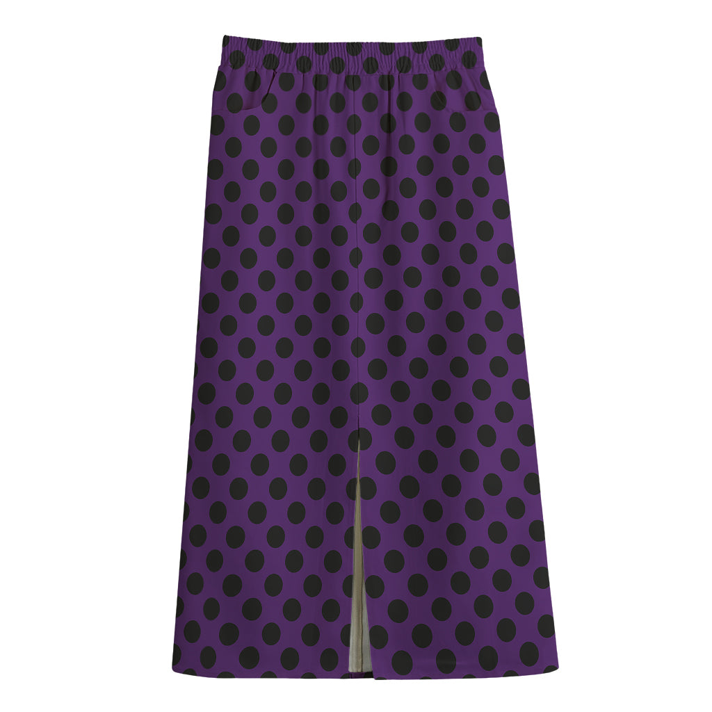 Purple Halloween Pattern Print Cotton Front Slit Maxi Skirt