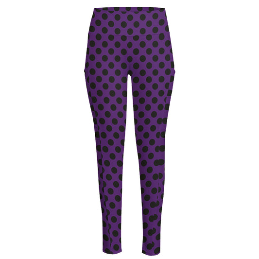 Purple Halloween Pattern Print High-Waisted Pocket Leggings