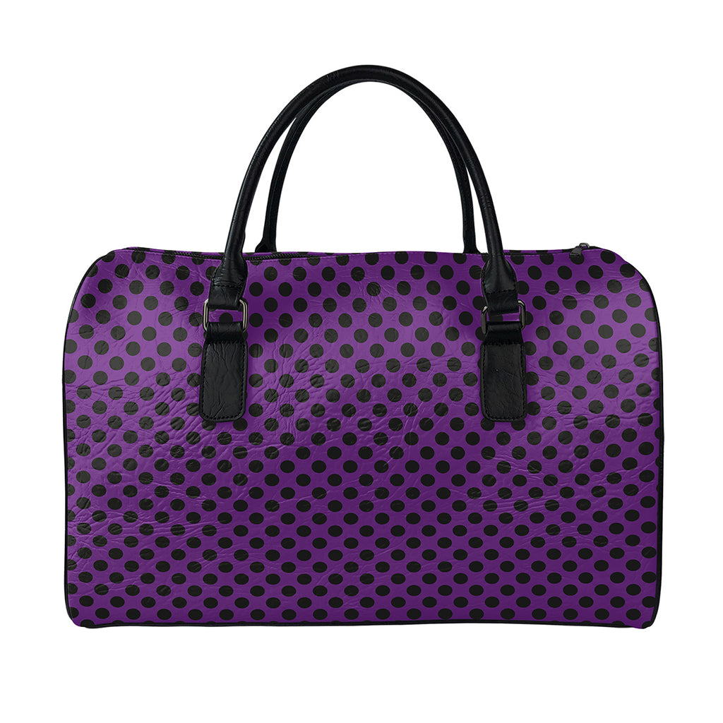 Purple Halloween Pattern Print Leather Duffle Bag
