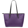 Purple Halloween Pattern Print Leather Tote Bag With Zipper