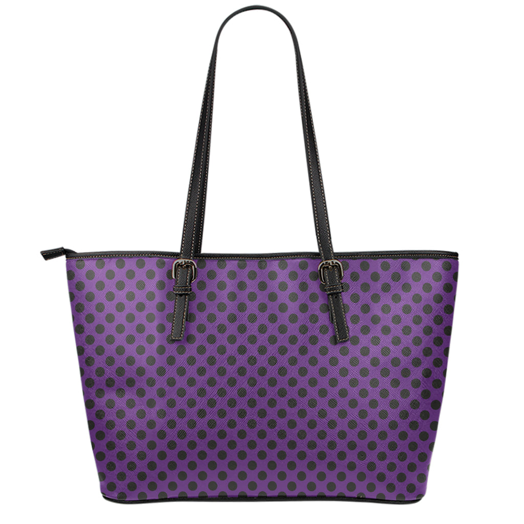 Purple Halloween Pattern Print Leather Tote Bag