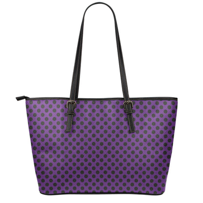 Purple Halloween Pattern Print Leather Tote Bag